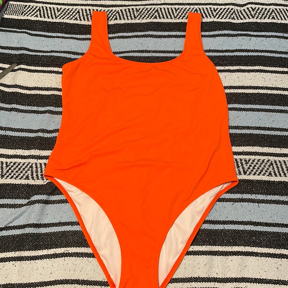 Pink high cut open back swimsuit size xxl